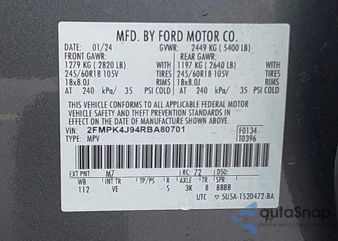 2024 Ford Edge Sel из США, поврежденный, VIN 2FMPK4J94RBA80701